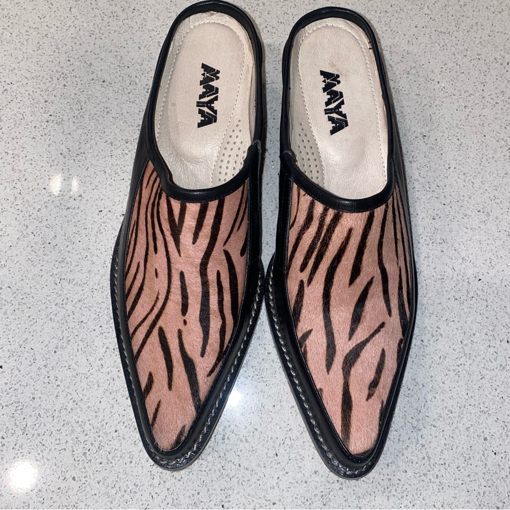 MAYA cowhide all leather/fur striped Mule- Size 7
